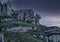 Jagged distinct peaks of Montserrat Mountain near Santa Maria de Montserrat Abbey near Barcelona, Spain.