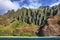 Jagged hills from catamaran at the dramatic Na Pali coast