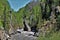 Jagged rocks along mountain stream in British Columbia Canada