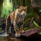 Jaguar Habitats At Rainforest. Generative AI