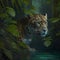 Jaguar Habitats At Rainforest. Generative AI