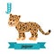 Jaguar. J letter. Cute children animal alphabet in vector. Funny