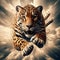 jaguar in a jump, Macro, intricate details, highly detailed, digital art
