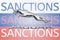 Jaguar logo in front of the sanction text on the Russian flag. Fresh sanctions against Russia over its invasion of