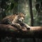 Jaguar lying on a log in the jungle, Panthera onca