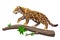 Jaguar walking on a tree trunk vector illustration. Big tropical cat jaguar or leopard on a tree. Endangered animal