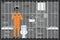 Jailed man in prison cell. Suspect, convict in Interrogation Room. African american lawbreaker or offender in prison uniform