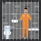 Jailed man in prison cell. Suspect, convict in Interrogation Room. Lawbreaker or offender in prison uniform