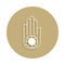 Jainism Ahimsa Hand sign icon in badge style. One of religion symbol collection icon can be used for UI, UX
