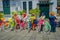 JAKARTA, INDONESIA - 3 MARCH, 2017: Group of very colorful women wearing traditional indonesian outfit, some with