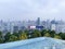 JAKARTA, INDONESIA - AUGUST 2017: Panoramic city skyline at suns