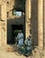 Jalalabad, Afghanistan: Two men with bicycles in front of the Seraj-ul Emorat ruins