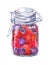 Jam with berries - strawberry, raspberry, blueberry in glass jar. Water color