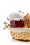 Jam jar, cinnamon in a basket