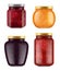 Jam jar. Realistic home made marmalade traditional gourmet healthy jelly food from fruits vector collection