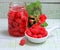 Jam of my grandmother styling raspberry jam in a glass jar