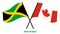 Jamaica and Canada Flags Crossed And Waving Flat Style. Official Proportion. Correct Colors