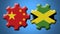 Jamaica and China Chinese Wheel Gears Flags â€“ 3D Illustrations