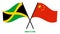 Jamaica and China Flags Crossed And Waving Flat Style. Official Proportion. Correct Colors