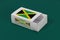 Jamaica flag on white box with barcode and the color of nation flag on green background, paper packaging for put match or products