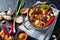 Jamaican Curried Goat in a pot, top view