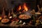 jambalaya ingredients arranged artistically around fire