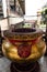 Jambi, Indonesia - October 7, 2018 : Giant joss stick pot with red incense stick at Chinese temple