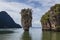 James bond island in Phang Nga bay with couldy sky and clear water ,A famous landmark in southern of Thailand