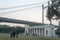 James Prinsep Ghat Memorial Monument port with Hoogly bridge overhead. Grand white marble Palladian porch British architecture.