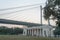 James Prinsep Ghat Memorial Monument port with Hoogly bridge overhead. Grand white marble Palladian porch British architecture.