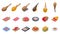 Jamon icons set isometric vector. Food ham