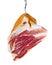 Jamon. Meat is hanging on hook. Isolated
