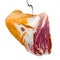 Jamon. Meat is hanging on hook. White background