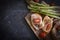 Jamon sandwich, dinner recipe banner bruschetta old background spanish