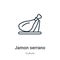 Jamon serrano outline vector icon. Thin line black jamon serrano icon, flat vector simple element illustration from editable