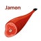 Jamon spanish ham. Dry cured pork, pig meat. Flat style.