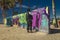 JAN 19, 2019, LA, CA USA - Grafitti artist paints bright colors on concrete wall on Venice Beach