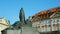 Jan Hus Memorial Old Town Square stands In Prague, statue of bronze stone depicts victorious Hussite warriors heroes or