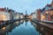 Jan van Eyck Square over the waters of Spiegelrei, Bruges