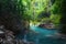 Jangle landscape with Erawan waterfall in tropical forest. Kanchanaburi, Thailand