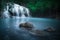 Jangle landscape with Erawan waterfall in tropical forest. Kanchanaburi, Thailand