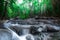 Jangle landscape with Erawan waterfall in tropical forest. Kanchanaburi, Thailand