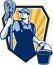 Janitor Cleaner Hold Mop Bucket Shield Retro