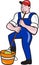 Janitor Cleaner Holding Mop Bucket Cartoon