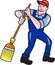 Janitor Cleaner Sweeping Broom Cartoon