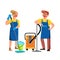 Janitor Cleaning Service Workers Couple Vector Illustration