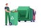 Janitor Loading Recycling Container with Litter for Separation. Garbage Man Loading Wastes to Truck for Reduce Pollution