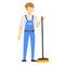 Janitor with a mop vector isolated. Male character