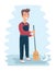 Janitor sweeping the fallen leaves illustration