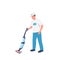 Janitor with vacuum sweeper flat color vector faceless character